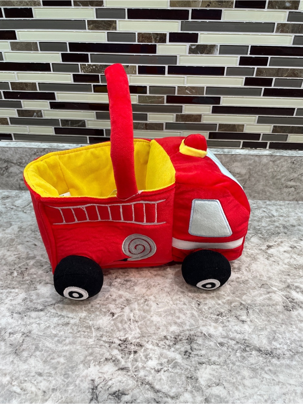 Kids Red Fire Truck Easter Basket‎ Toy Room Storage Plush Wheels Handle